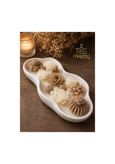 Magno Candles Çiçek Bahçesi Kokulu Mum El Yapımı Seramik Kase Dekoratif Mum & Hediyelik Ev Dekoru Bej