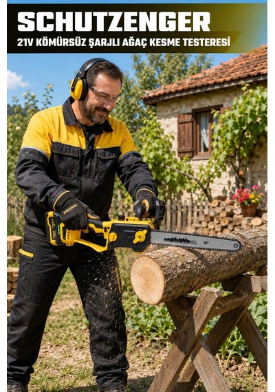H-981w Kömürsüz Motor Şarjlı Dal Budama Testeresi Odun Kesme Yedek Zinçir Otomatik Yağlamalı Sarı 9