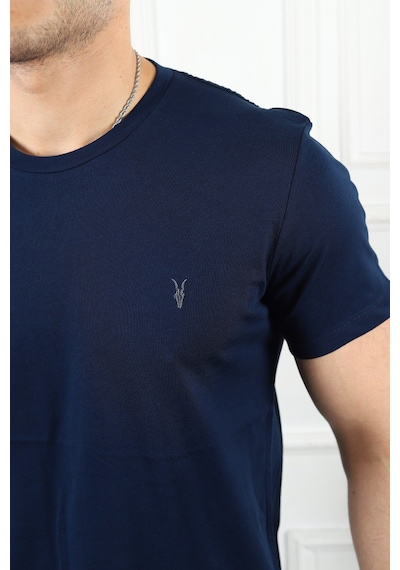 Erkek Lacivert Slim Fit Bisiklet Yaka %100 Pamuk Tişört Kzk-lc Lacivert