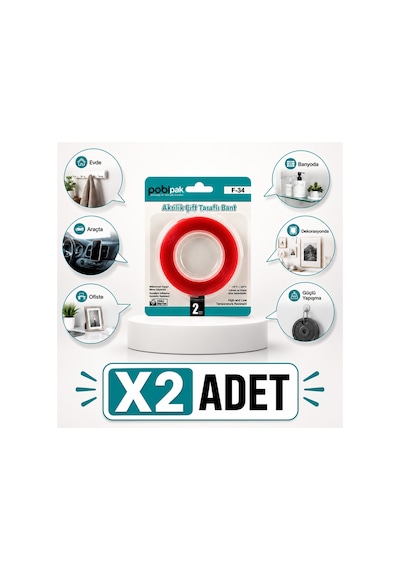 2 Adet Akrilik Çift Taraflı Nano Bant, Şeffaf Güçlü Yapıştırıcı,iz Bırakmaz,duvar Banyo Mutfak Araç Ofis Çivisiz Dekorasyon Montaj Bantı,18 Mmx 2 M