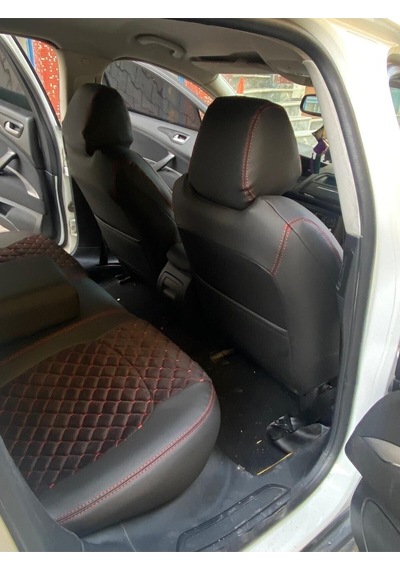 Citroen C5 Arka Sırt Arka Oturma 2+1 Arka Sırt Kolcaklı Model Kırmızı Nakışlı Taytüyü Siyah Deri