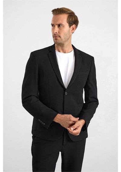 Süvari Siyah Slim Mono Yaka Düz Torba Cep 6 Drop Takım Elbise Stk1006900007-s09