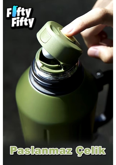 Vagonlife 1.2 Litre Bardaklı Kullanım Kulplu Paslanmaz Çelik Termos-ffvgn1004-1200ml Siyah