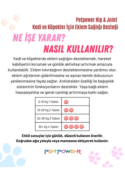 Petpower Kedi Köpek Kas Ve Kıkırdak Glukozamin, Kondroitin, Msm Tablet 75 Adet