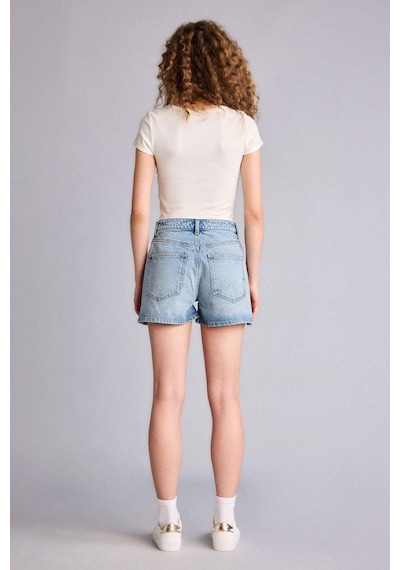 Defacto %100 Pamuk Mom Fıt Yüksek Bel Crop Fit Jean Şort H0638ax26smnm39 Mavi-nm39