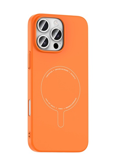 Maks Technology iPhone Uyumlu 16 Pro Max Kılıf M-safe Şarj Özellikli Kamera Korumalı Mkst Elio Sert Pc Kapak - Turuncu