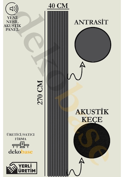 Antrasit 40x270 Cm Yeni Nesil Akustik Ahşap Duvar Paneli
