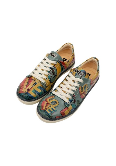 Kadın Vegan Deri Turkuaz Sneakers - Love Tasarım Çok Renkli