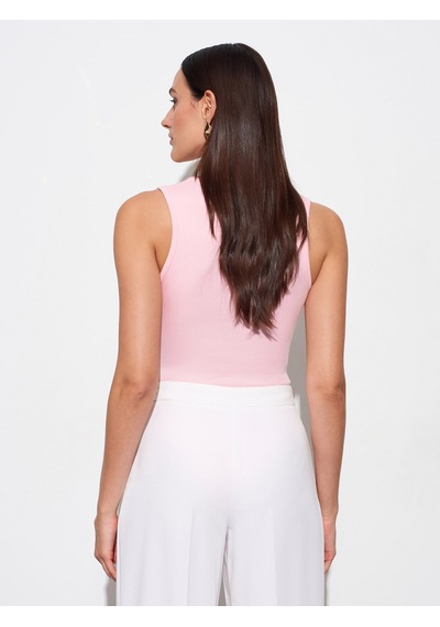 Dilvin 32835 V Yaka Bodysuit-toz Pembe