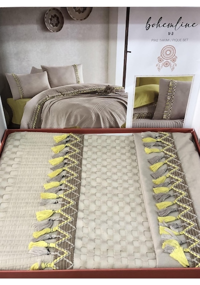 Clasy Butik Tek Kişilik Pike Takımı Bohemline Bej V3 Bej