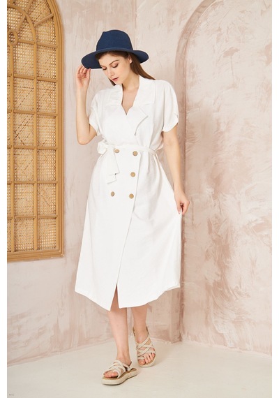 Pasaklı Giyim Kadın Keten Beyaz Oversize Geniş Kesim /salaş /uzun Kısa Kollu Yazlık Ceket Elbise 3162451