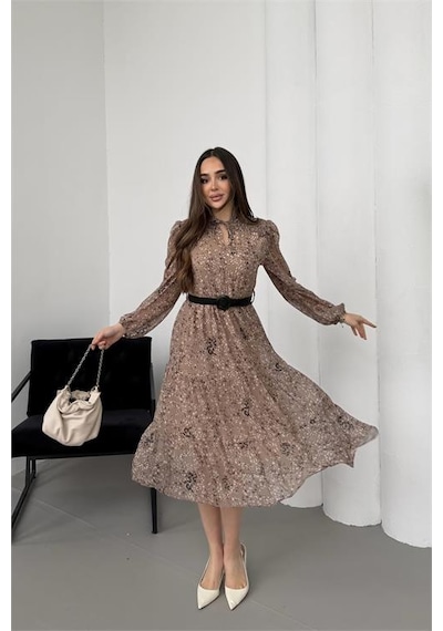 Neşeli Butik Kadın Bej Dik Yaka Bağlama Detaylı Şifon Kumaş Uzun Kol Midi Elbise Nbelb01 Bej Neşeli Butik Kadın Bej Dik Yaka Bağlama Detaylı Şifon Kumaş Uzun Kol Midi Elbise Nbelb01 Bej
