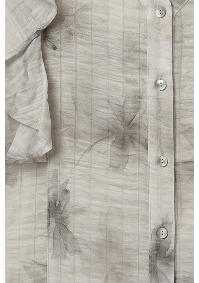 Sateen Fırfır Detaylı Gömlek - Gri-137361