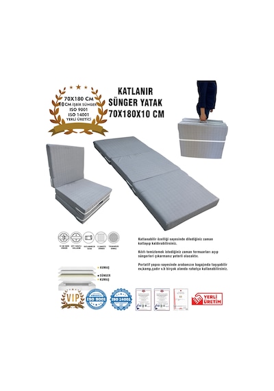 Katlanır Yer Yatağı Ve Tek Kişilik Sünger Katlanır Minder Yatak 70x180x10 Cm-gri