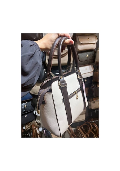 Miami Polo Club Orijinal Kadın Gold Detaylı El Ve Omuz Çantası Uzun Askısı Mevcuttur En 24 Cm Boy 24 Cm Krem - Kahverengi