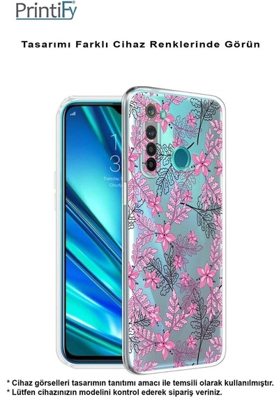 Redmi A2 Plus Slim Fit Kapak Floral Pembe Tasarımlı Şeffaf Silikon