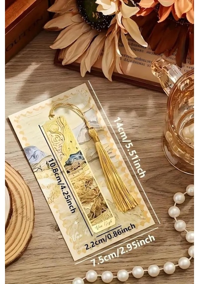 Kolbi Craft,nilüferler Van Gogh Püsküllü Altın Renk Metal Kitap Ayracı Hediyelik Sanatsal