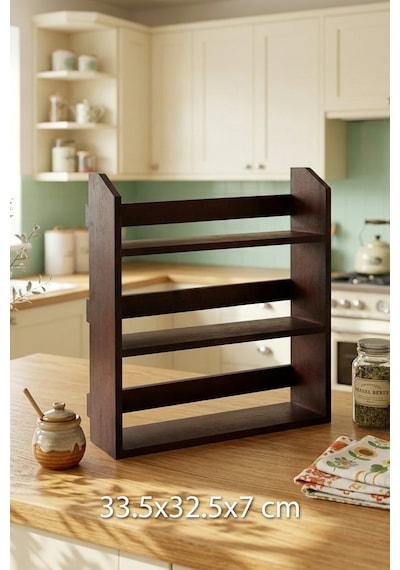 Velar - Standlı Baharatlık Takımı Saklaba Kabı Seti 3 Katlı Bambu Standlı Organizer 290 Ml Kahverengi