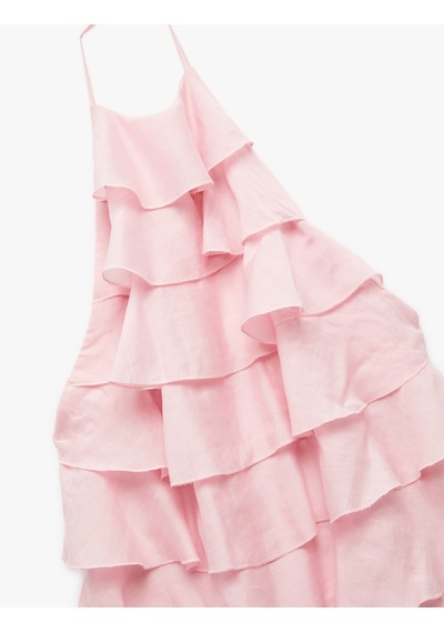 Koton Kat Kat İnce Askılı Halter Yaka Fırfırlı Mini Elbise Pembe 5sak80285uw Gül