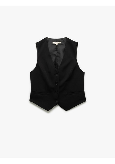 Koton Astarlı Kolsuz V Yaka Düğmeli Blazer Yelek Siyah 6wak20031uw Siyah