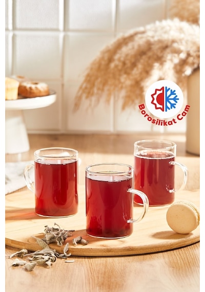Vienev 3lü Isıya Dayanıklı Borosilikat Cam Kupa Bardak