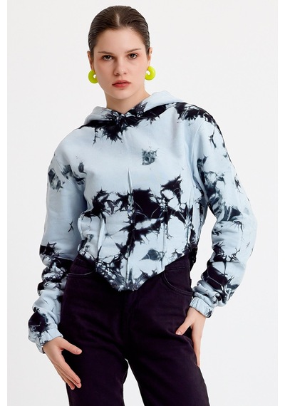 JAHR MARC Batik Yıkamalı Korseli Mavi Sweatshirt