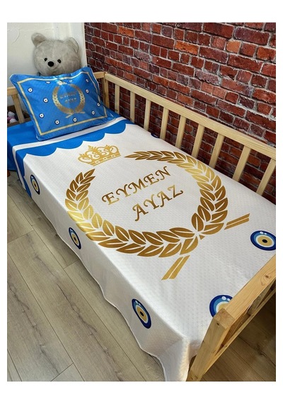 Dijital Baskı Erkek Çocuk Mavi Gold Pike Örtüsü Yastık Kılıfı