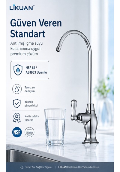 Ncp9053cp Nsf Uyumlu Krom Ro Su Arıtma Musluğu 12 Kavisli Premium Musluk Gümüş