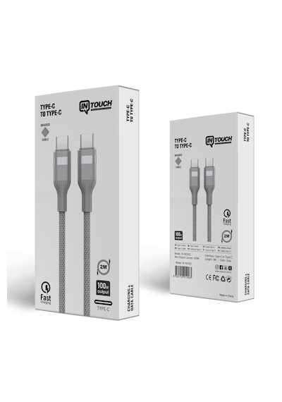 Type-c Type-c 100 W Örgü Data Ve Şarj Kablosu 2m Gri
