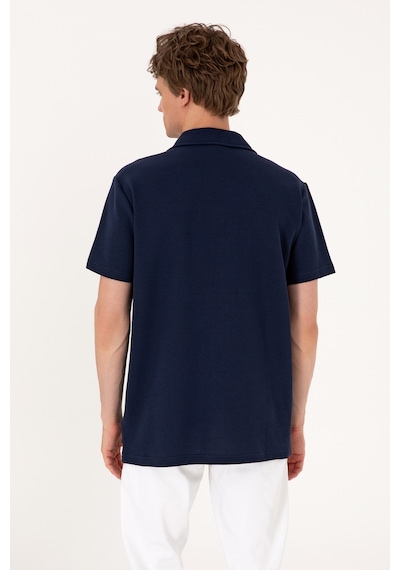 U.S. Polo Assn. Erkek Lacivert Apaş Yaka Kısa Kollu Örme Gömlek 50306977-VR033