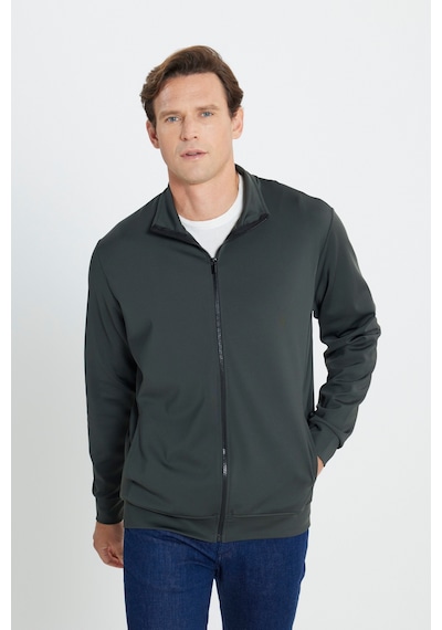 AC&Co / Altınyıldız Classics Erkek Hakı Pamuklu Standart Fit Normal Kesim Dik Yaka Cepli Esnek Sweatshirt Haki
