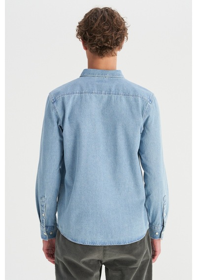 Wrangler Pamuk Regular Fit Tek Cepli Klasik Yaka Gömlek Mavi