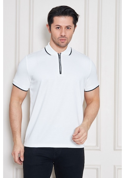 Erkek Jeuss Oysho Kumaş Fermuarlı Yakalı Beyaz Tshirt