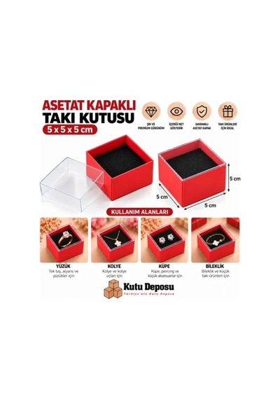 5x5x5 Cm Asetat Kapaklı Takı Kutusu-beyaz Demonte 50 Adet