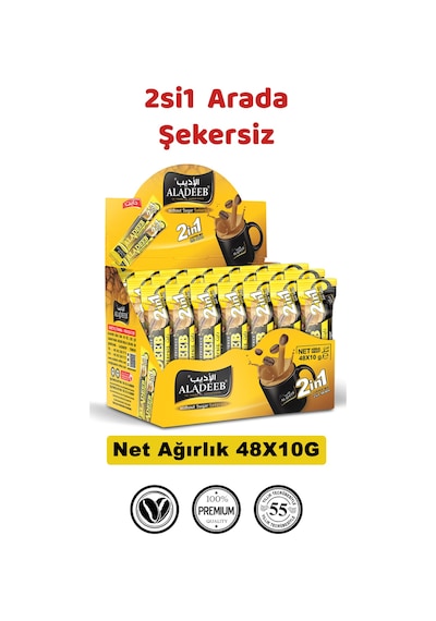 Aladeeb 2’si 1 Arada Şekersiz Hazır Kahve 48 x 10 G
