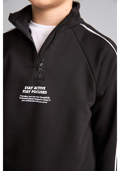 Defacto Oversıze Uzun Kollu Dik Yaka Pamuklu Baskılı Siyah Sweatshirt Erkek Çocuk H9606a826aubk81 Siyah-bk81