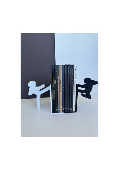 Kung Fu Figürlü Kitap Tutucu Siyah Beyaz Dekoratif Kitap Desteği