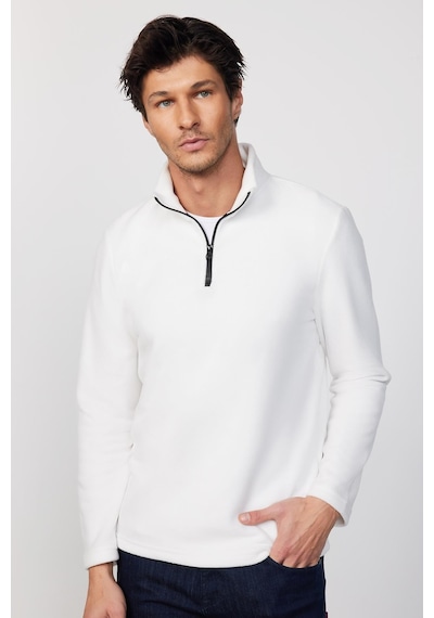 Tudors Erkek Dik Yaka Tüylenme Yapmayan Soğuk Geçirmez Standart Fit Rahat Kesim Polar Ekru Sweatshirt-30139-ekru Ekru