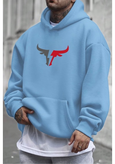 Uyguntarz Boğa Tasarım Baskılı Unisex Oversize Sweatshirt Bebek Mavisi
