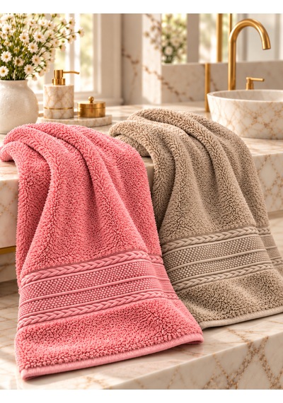 Puffy 2 Adet %100 Bambu Renkli Çavuş Desenli Ultura Yumuşak 50x85 Cm Havlu / Yüz Havlusu / Saç Havlusu / Çeyiz Seti Krem