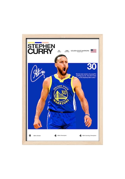 Stephen Curry 3 Sayı Ustası Ahşap Çerçeveli Poster Tablo Şık Tasarım Siyah