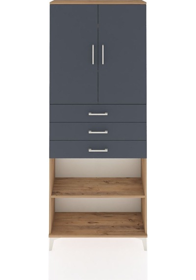 Arges Dolap 4 Raflı 3 Çekmeceli 2 Kapaklı 88x30x221 Çam-antrasit Atlas Çam
