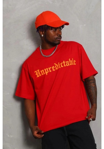 Ertaştrendstore Erkek Baskılı T-shirt Kısa Kol Bisiklet Yaka Regular Fit Tişört - Kırmızı Çok Renk