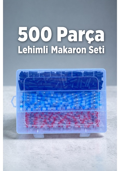 500 Parça Lehimli Makaron Seti Kablo Birleştirici Ek Muf 2+1 Çeşit Plastik Çantada