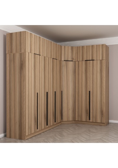 Kaleplus 7 Kapaklı 2 Çekmeceli Köşe Dolap + Yüklük Dore Dore Plus 235cm Ceviz