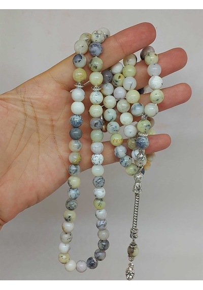 Beyaz Alacalı Opal Taşı 99luk Tesbih 8mm 36140 Çok Renkli