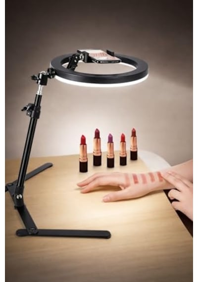 10 Masaüstü Ring Light Çekim Standı 30-47,5 Cm Ayarlanabilir Yükseklik, Telefon Tutuculu Ürün Video &amp Fot