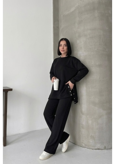 Soft&basic Rahat Kesim Uzun Kollu Yanları Çıt Kapamalı Premium Yumuşak Kumaş Eşofman Takımı Siyah Soft&basic Rahat Kesim Uzun Kollu Yanları Çıt Kapamalı Premium Yumuşak Kumaş Eşofman Takımı Siyah