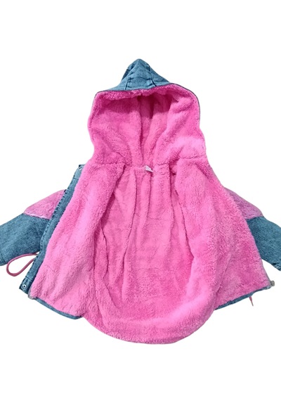 Reiz Kız Çocuk Peluş Astarlı Kalp Detaylı Kot Mont Mavi - Pembe