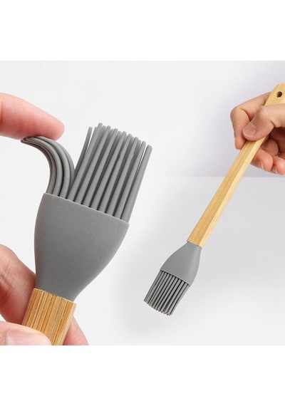 Silikon Spatula Ve Fırça Seti, 5 Parça, Karışık Renkli, Bambu Saplı Çok Renkli